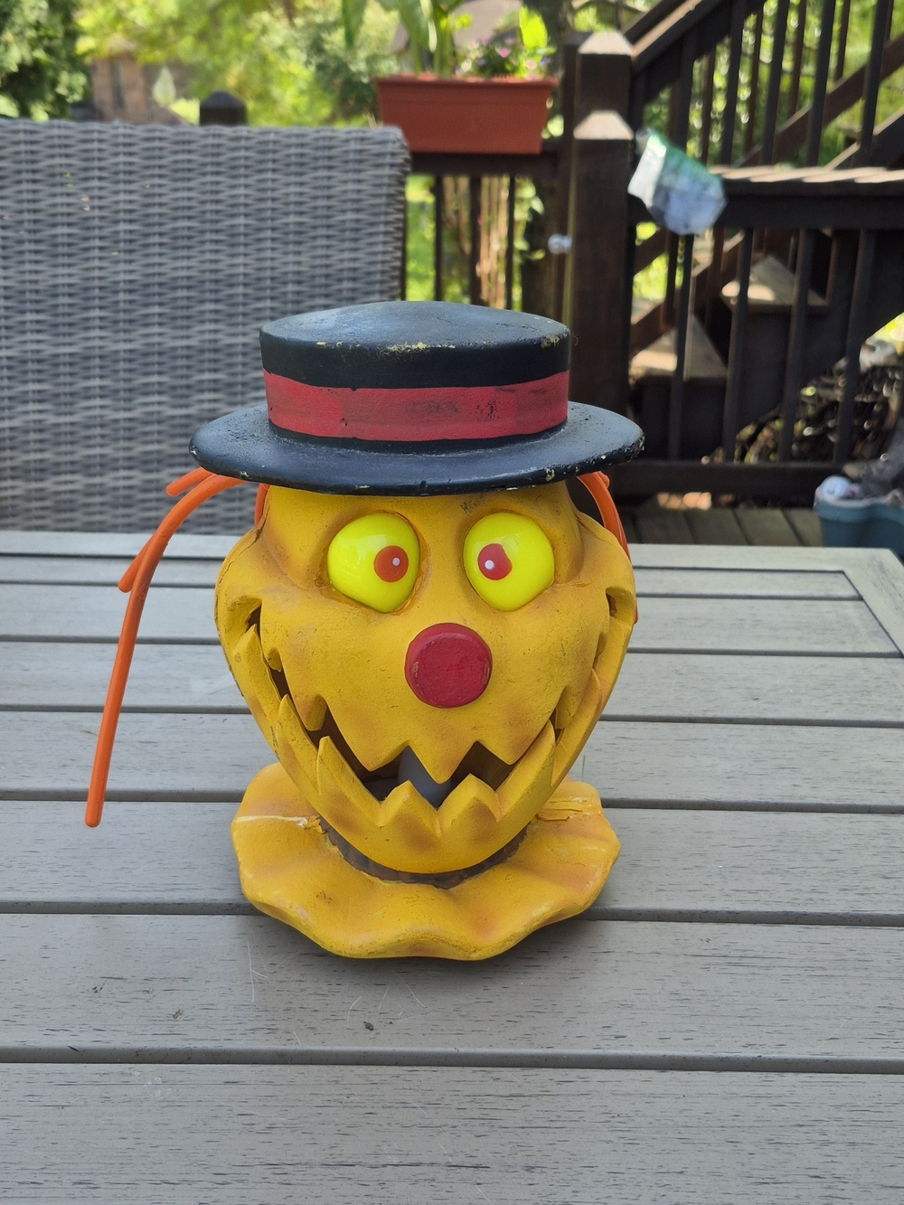 Masters Yellow Clown Figurine with Black Hat and Red Accents..lights Up!